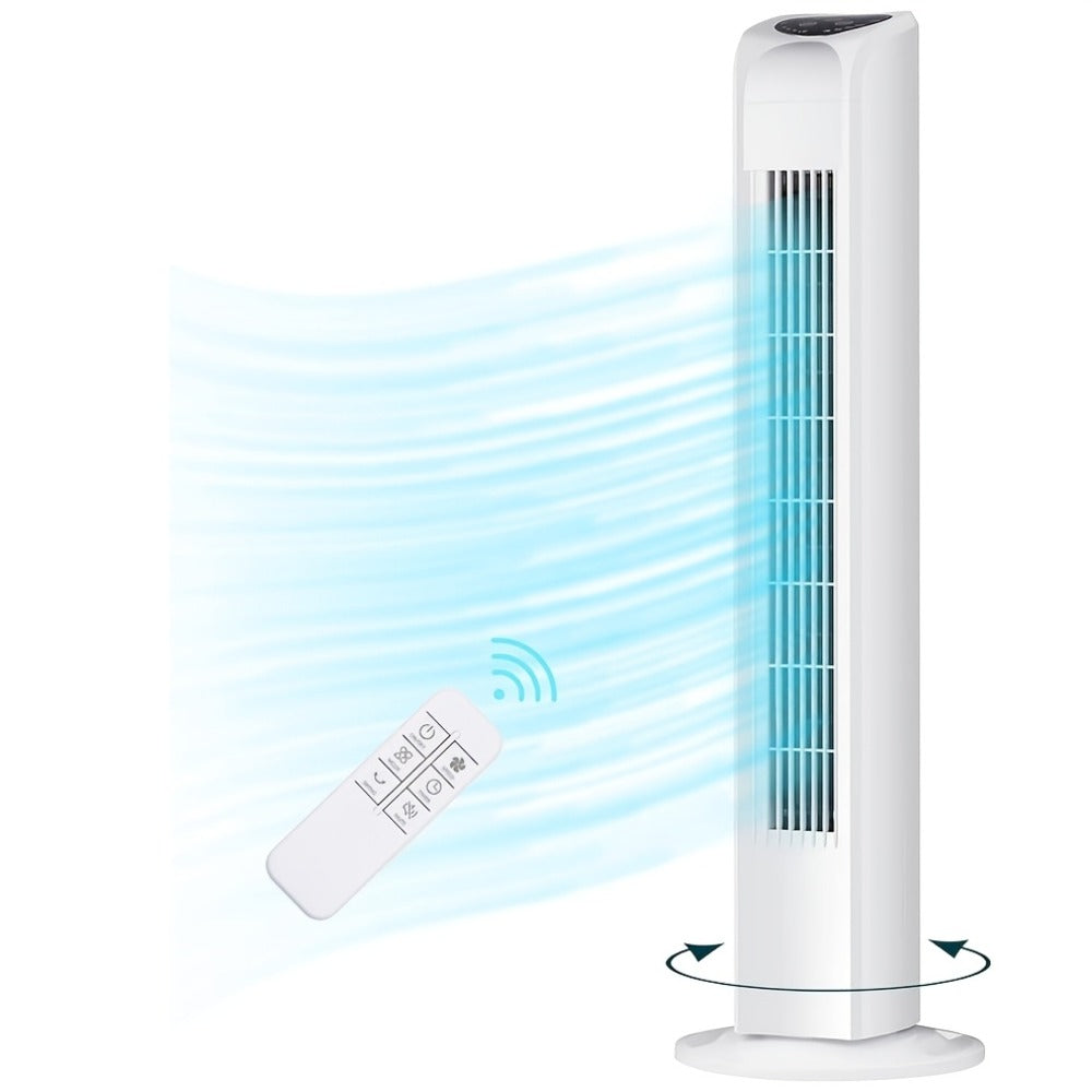 Tower Fan 31 Inch Bladeless, 80° Oscillating Standing Fan with Remote Control, 7.5H Timer & 3-Speed Settings