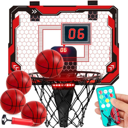 Indoor Basketball Hoop for Kids Over the Door, Light Up LED Scoreboard 4 Balls Air Pump 3 Game Modes 7 Light Shows