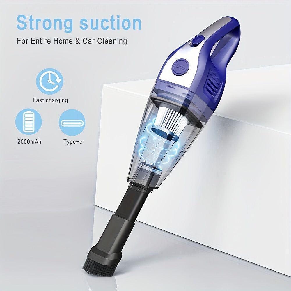 Handheld Cordless Vacuum Cleaner with Powerful Suction – Portable USB Rechargeable Mini Vacuum with Multiple Accessories for Car, Home