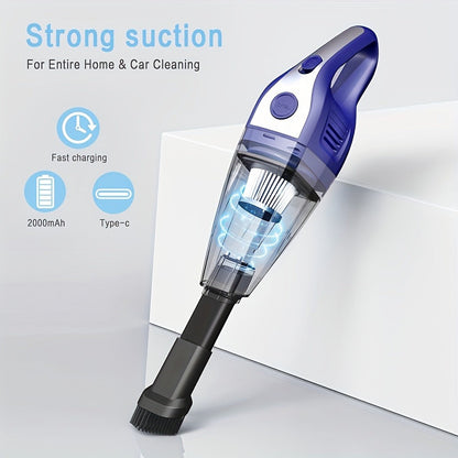 Handheld Cordless Vacuum Cleaner with Powerful Suction – Portable USB Rechargeable Mini Vacuum with Multiple Accessories for Car, Home