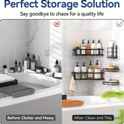 Corner Shower Caddy 5 Pack with Soap Holder & 4 Removable Hooks – Rustproof No Drill Shower Shelf Organizer for Inside Shower