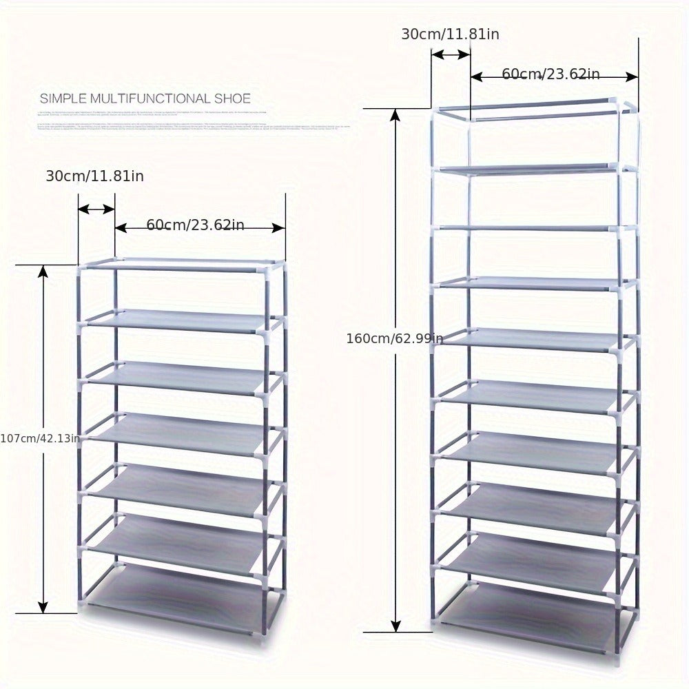 Covered Ten-Layer Shoe Organizer with Nine Cubbies in Grey or Burgundy Fabric Checkout Colors