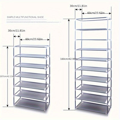 Covered Ten-Layer Shoe Organizer with Nine Cubbies in Grey or Burgundy Fabric Checkout Colors
