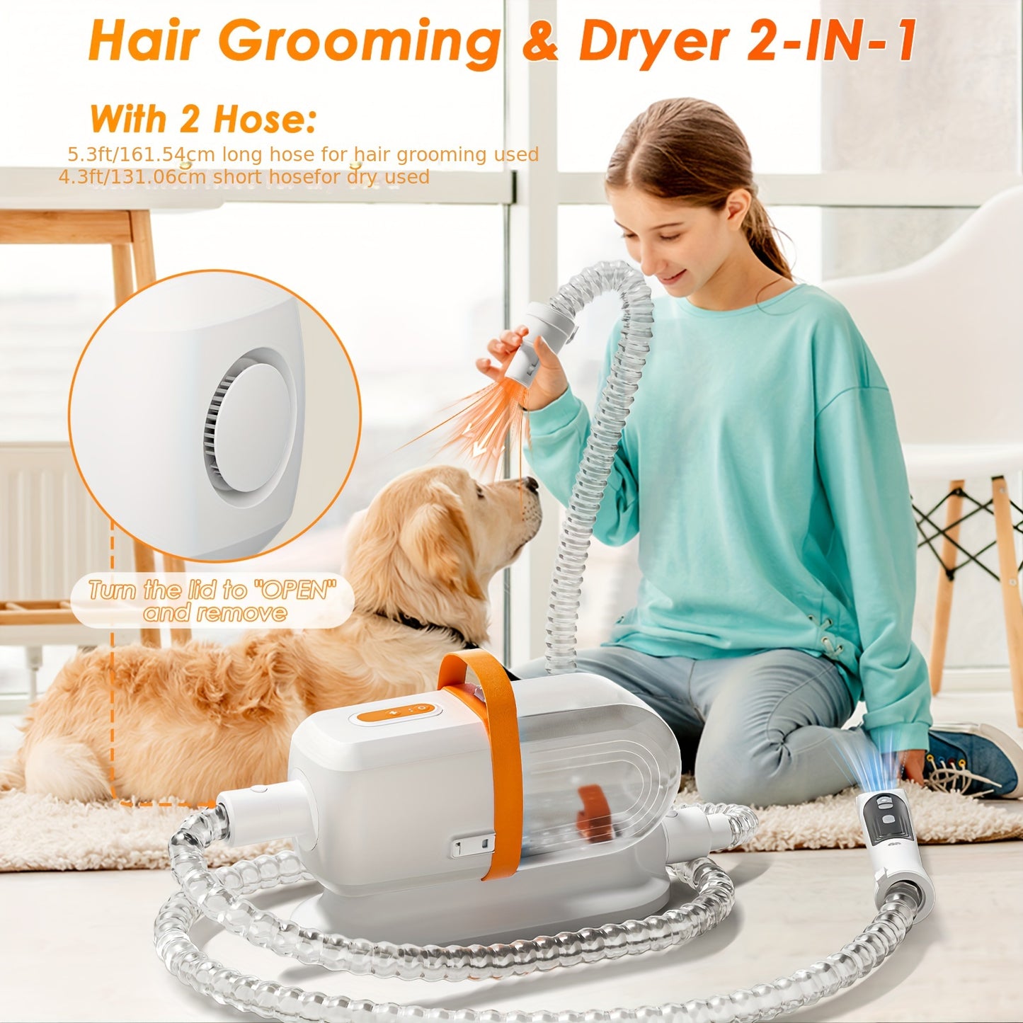 Dog Grooming Vacuum 8-in-1 & 9-in-1 with Dryer Function – 2.2L Large Cup, Low Noise Pet Grooming Vacuum for Shedding, 6 Grooming Tools