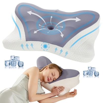 Memory Foam Cervical Pillow Contour Neck Support Orthopedic Bed Pillow for Side Back Stomach Sleepers with Cooling Pillowcase Queen King