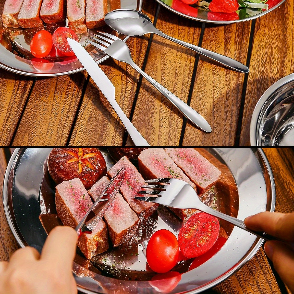 Stainless Steel Camping Mess Kit 29 Piece Dinnerware Set – Plates Bowls Mugs Cutlery, for Camping, Travel and Outdoor Use