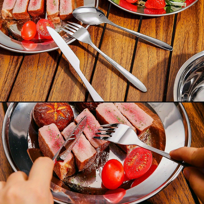 Stainless Steel Camping Mess Kit 29 Piece Dinnerware Set – Plates Bowls Mugs Cutlery, for Camping, Travel and Outdoor Use