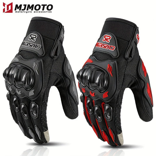 Full-Finger Motorcycle Gloves with Segmented Knuckle Shell, Wrist Tabs, Black or Red in M to XL