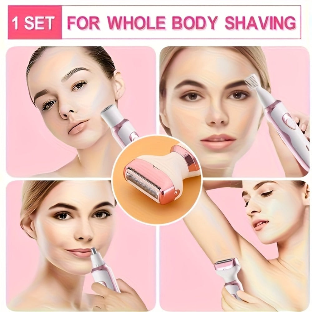 Electric Shaver for Women 4-in-1 Rechargeable Grooming Kit – Painless Hair Remover Eyebrow Trimmer Nose Hair Bikini Trimmer