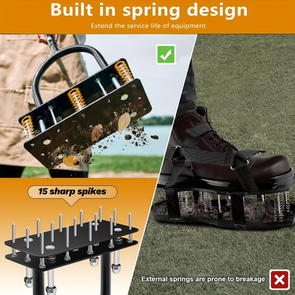 Self-Cleaning Lawn Aerator with 14 Iron Spikes – Spring-Loaded Auto-Clean Mechanism for Leaves & Dirt, Manual Soil Loosening Tool for Patio