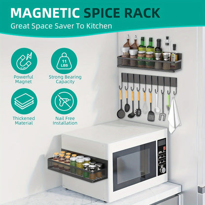 Kitchen Organizer Magnetic Refrigerator Shelf 4-Piece Set with Hooks for Metal Appliance Surfaces