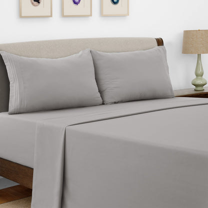 Bed Sheet Set Microfiber with Size-Dependent 3- or 4-Piece Contents and Six specified Bed Dimensions