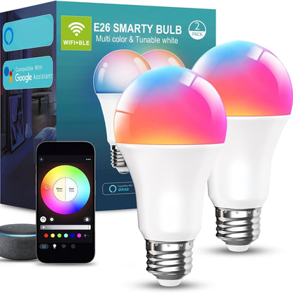 A19 E26 Wi-Fi and Bluetooth Smart Light Bulbs with RGB and White Modes in Two-, Four- or Six-Bulb Packs