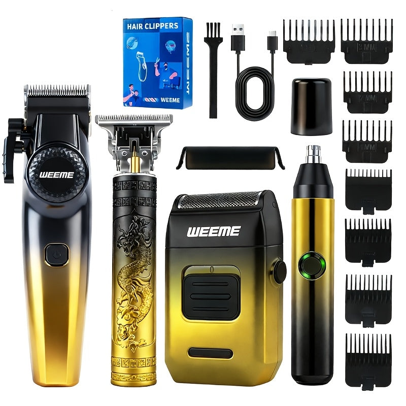Men's Grooming Gift Box Set – Dragon & Phoenix Design, 2/4pcs Kit with Shaver, Hair Clipper, Nose Hair Remover & T9 Detail Trimmer