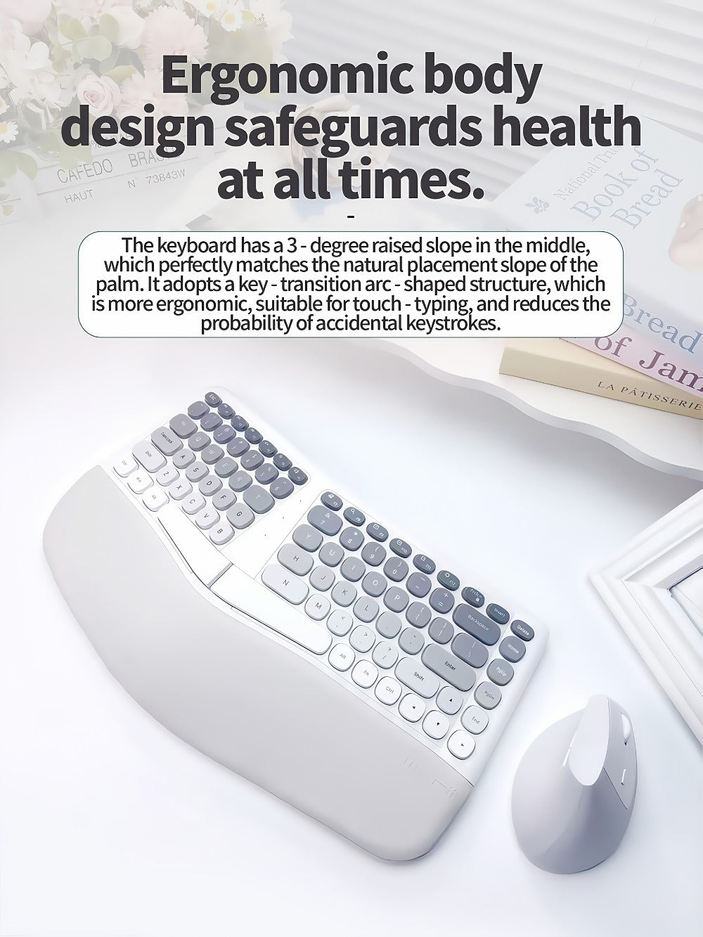 Wireless Keyboard and Mouse Combo with Wrist Support Anti-RSI Silent Keys 2.4GHz Plug-and-Play for an Everyday Personal Care Routine