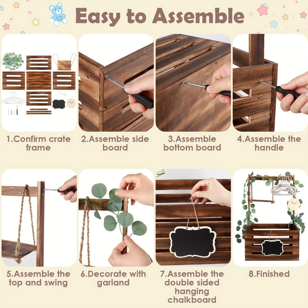 Wooden Gift Box Crate with Handle – Large Wood Keepsake Basket for Baby Shower Gifts Hamper Mom Dad Christmas Party Decor Storage Organizer