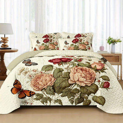 Boho Quilt Comforter Set Twin Full Queen King – Floral Bedding Lightweight Soft Microfiber Reversible Bedspread for Women Girls 2/3 Pcs