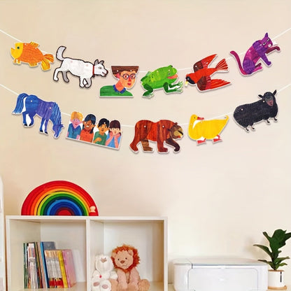 Brown Bear and Friends Paper Banner Garland 3 Meter Educational Wall Decoration Nursery for Entryways, Bedrooms and Living Spaces