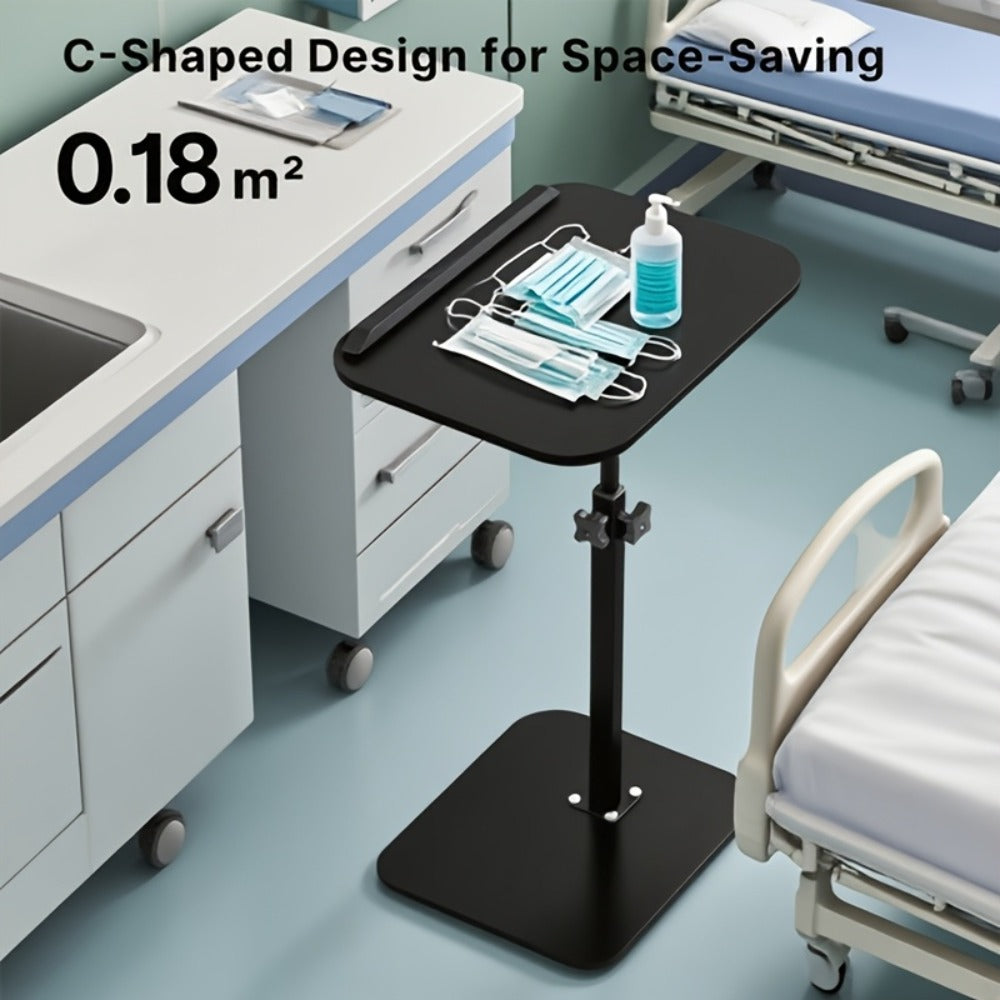 Compact Black Overbed Table with 360-Degree Rotating Top, 53–80 cm Height and 40 x 30 cm Base