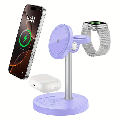Wireless Charging Station, 3-in-1 Qi-Labeled Stand for iPhone, Apple Watch and AirPods Models in Six Colors