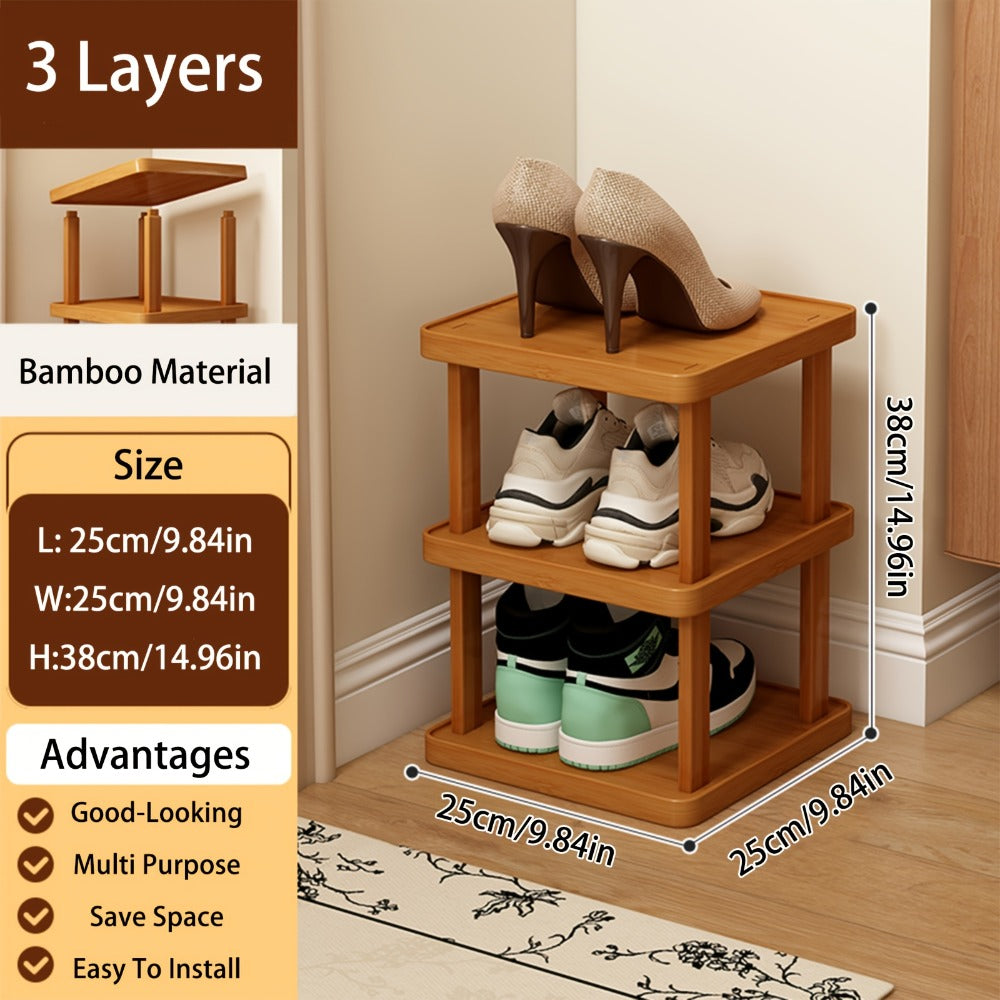 Bamboo-Labeled Freestanding Shoe Rack with Six- or Nine-Layer Checkout Options and Square Shelves