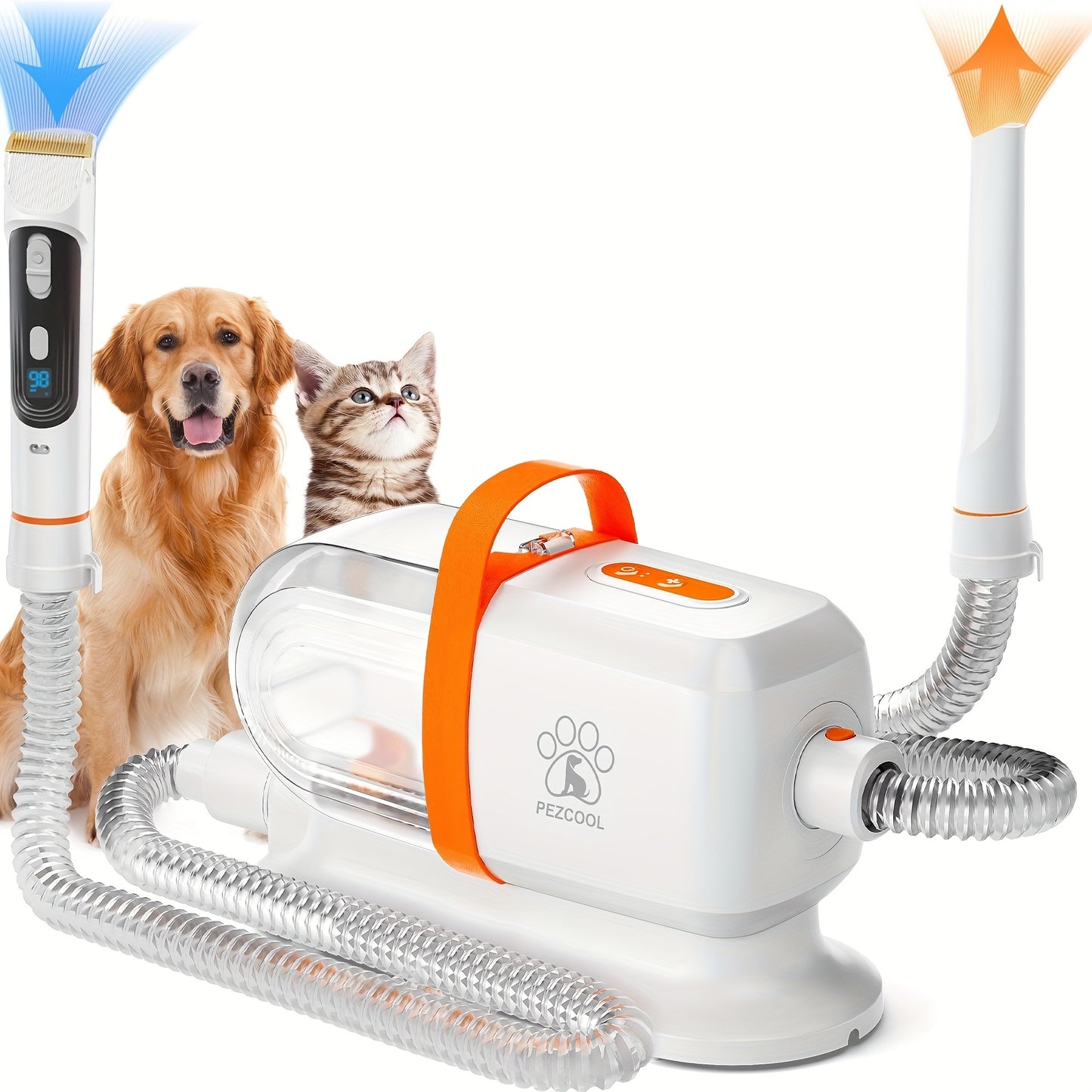 Dog Grooming Vacuum 8-in-1 & 9-in-1 with Dryer Function – 2.2L Large Cup, Low Noise Pet Grooming Vacuum for Shedding, 6 Grooming Tools