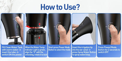 Electric Ear Irrigation Kit with Four Modes, Dual-Tank Layout, Temperature Indicator and Six Nozzle Tips