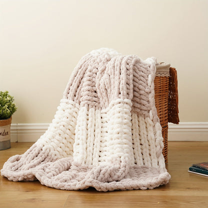 Chunky Chenille Cable Knit Throw Blanket, 350-400gsm Crochet Throw for Sofa, Bed & Couch, Vintage Patchwork