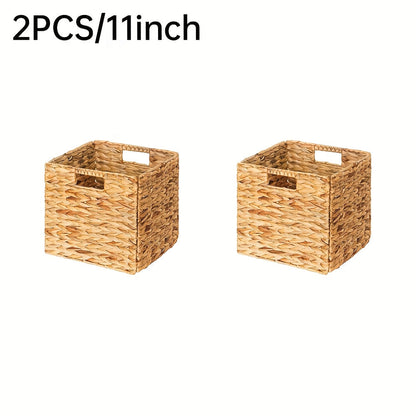Storage Baskets, Foldable Water Hyacinth Cube with Handles, 11 x 11-Inch, 1- to 4-Pack Options