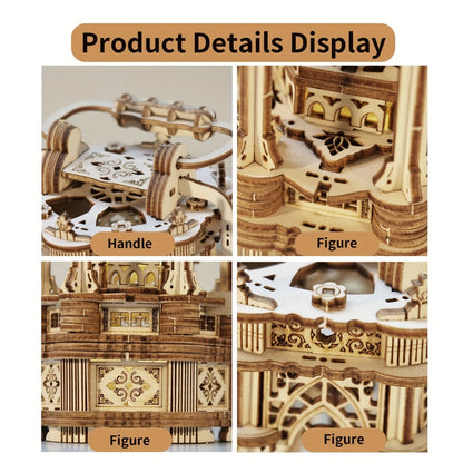LED Wooden Lantern Model Kit, Rotating Mechanical 3D Wooden Puzzle for Adults & Teens, Glowing Vintage Desk Decor Display