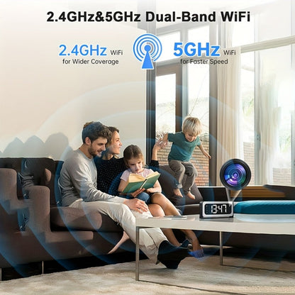 Security Camera 2K Clock-Format Model with Dual-Band WiFi, Color Night Vision, Motion Detection and Two-Way Talk