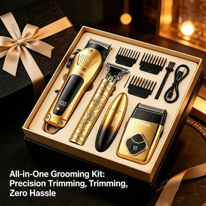 USB Precision Hair Clipper Set for Men, Wireless Electric Clippers & Nose Trimmer Shaver for Everyday Face, Beard and Body Grooming