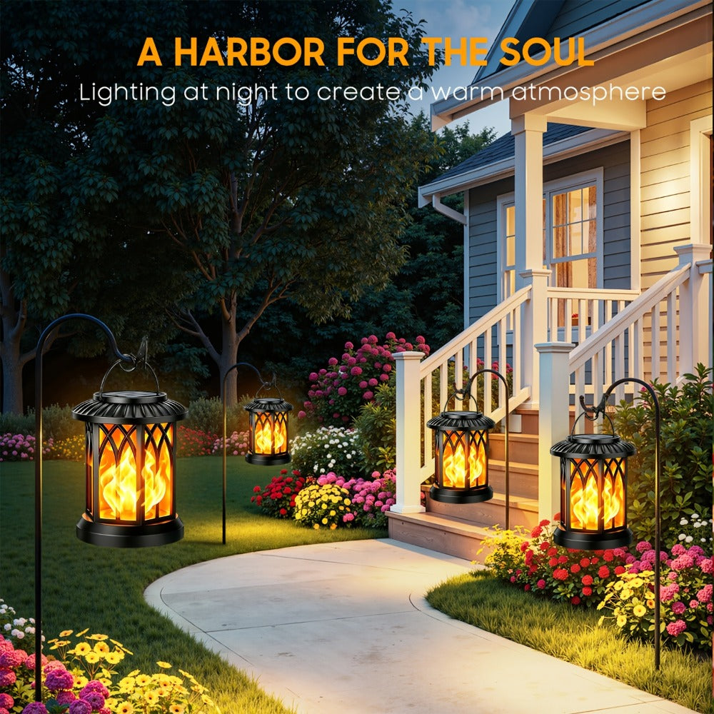 Solar Lantern Outdoor Hanging Lights Flickering Flame IPX5 12Hrs Garden Yard Patio Decor Classic Black Antiqued Bronze 2 or 4 Pack