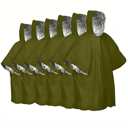 Emergency Mylar Survival Blanket Poncho 6-Pack | Waterproof Windproof Thermal Foil Space Blanket with Hood | Retains 90% Body Heat |