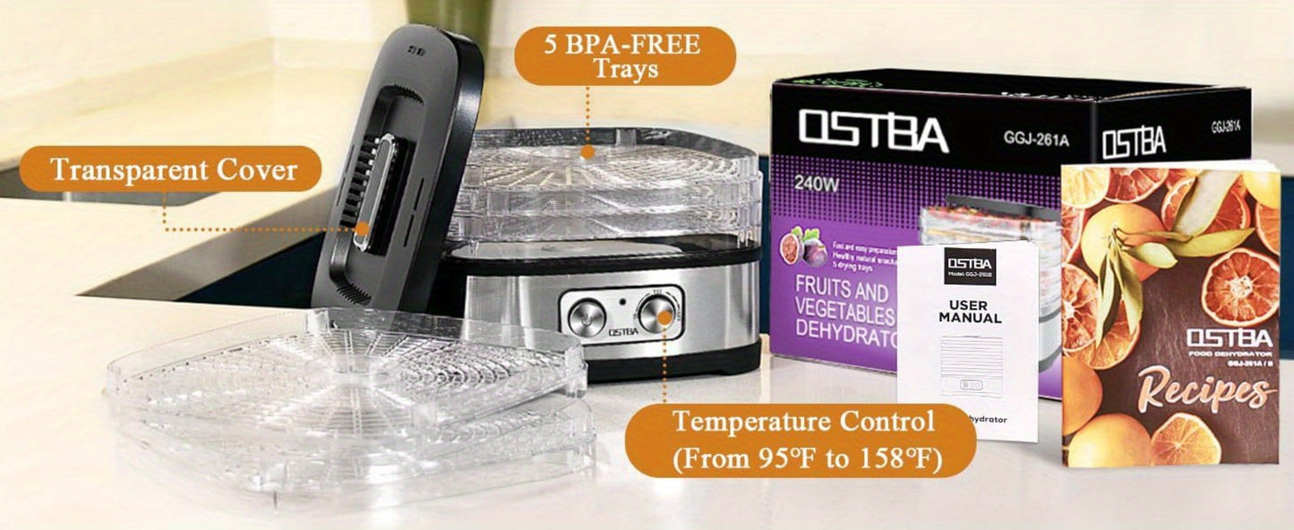 Food Dehydrator 240W with Temperature Control | BPA-Free Dishwasher-Safe Trays, Electric Food Dryer for Jerky, Fruits, Herbs & Vegetables