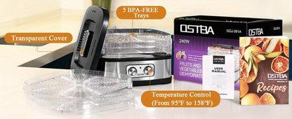 Food Dehydrator 240W with Temperature Control | BPA-Free Dishwasher-Safe Trays, Electric Food Dryer for Jerky, Fruits, Herbs & Vegetables