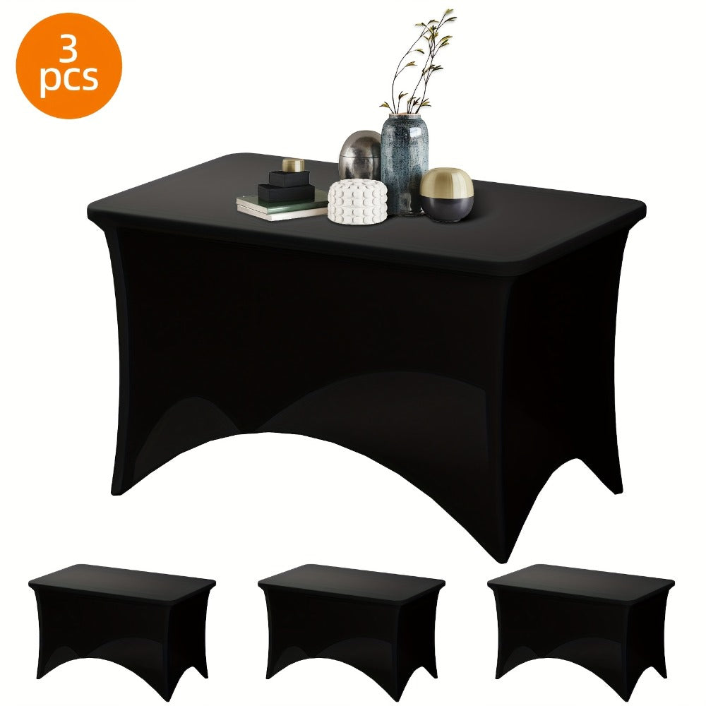 Spandex Stretch Fitted Tablecloths 2pcs 3pcs – 4ft 6ft 8ft Rectangular Elastic Table Covers, Wrinkle-Resistant in Black & White for Wedding