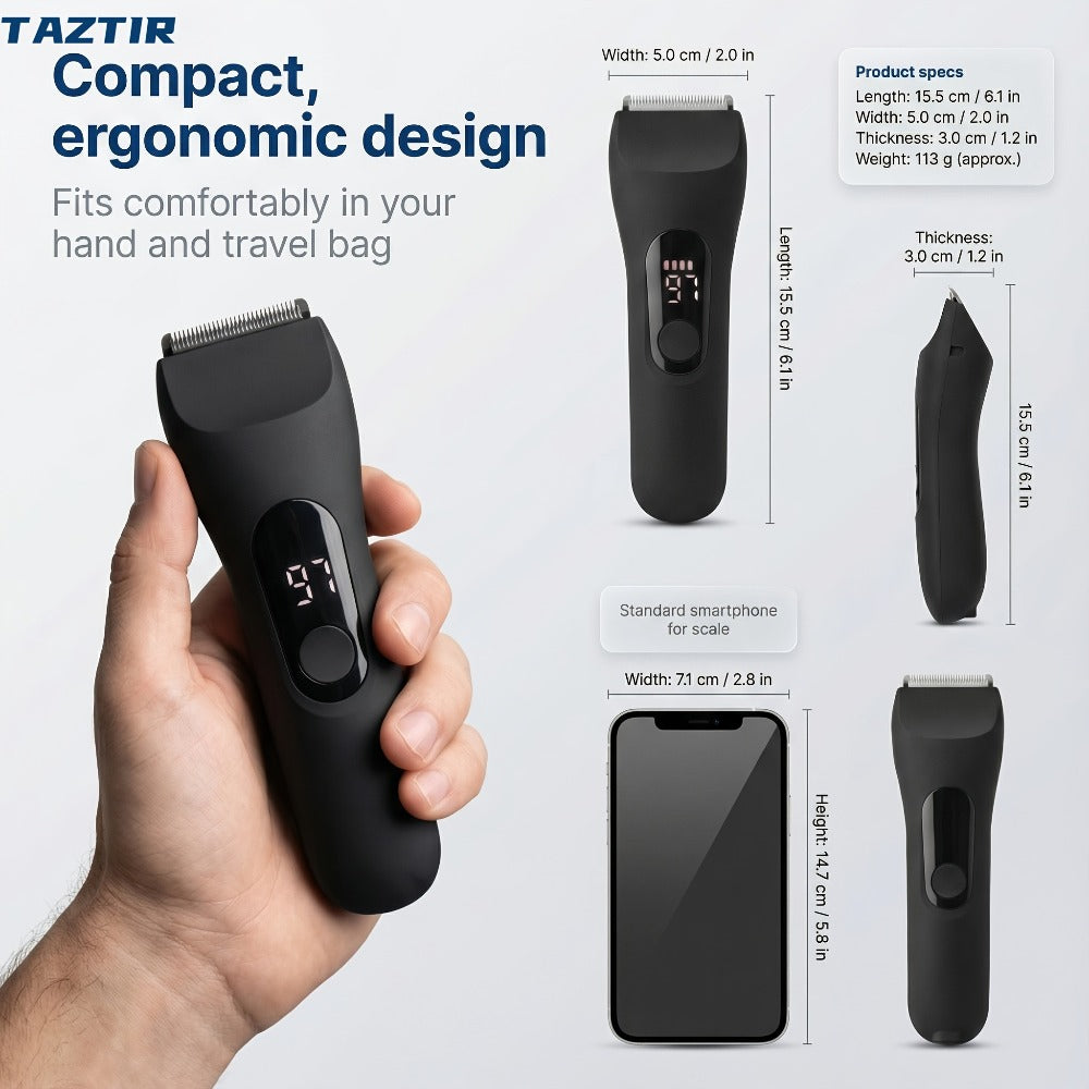 Waterproof Beard Trimmer 5-in-1 Body Grooming Kit for Men IP67 USB Rechargeable Electric Razor with Ceramic Blades LED Display