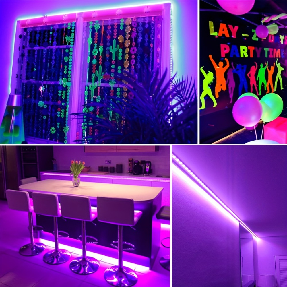 UV Black Light Bars & Strips 8-Piece Set, 385-400nm USB Powered 5V LED Blacklight for Glow Party