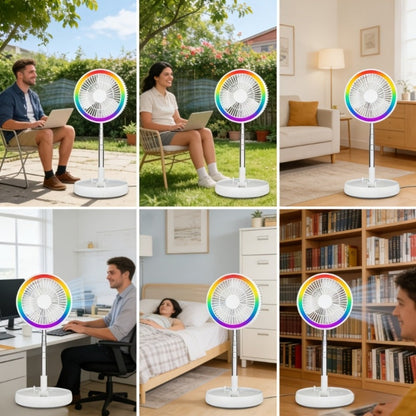 Portable Fan 3600mAh Foldable Four-Speed Tower Model with Remote Control and Seven-Color LED Light