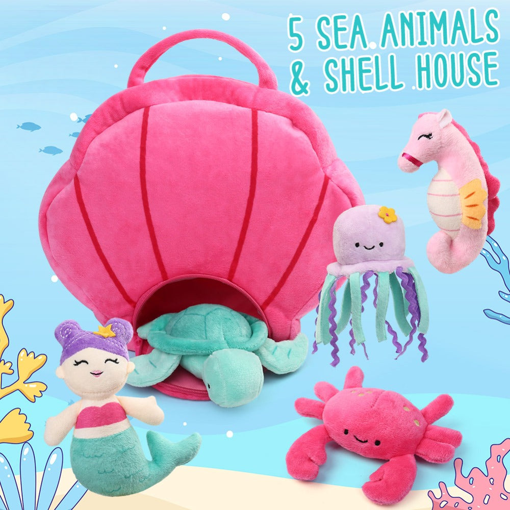 Ocean Stuffed Animals Set 5 Pack Sea Turtle Octopus Mermaid Seahorse Crab with the Listed Color, Size or Set Options for Everyday Use