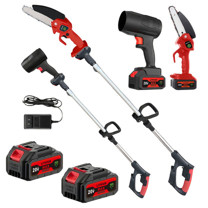 Cordless 3-in-1 Pole Saw, Chainsaw and Blower Kits with 5.8-Foot Pole Label plus Blue Saw Option