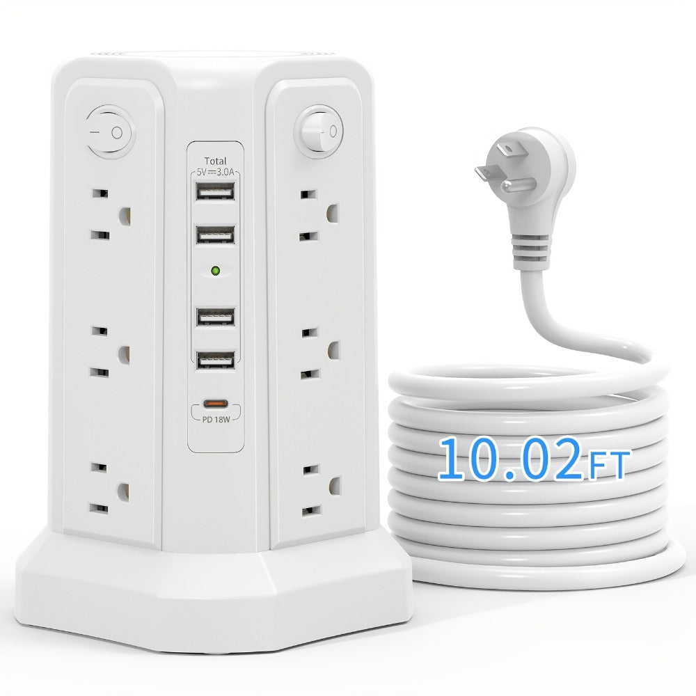 Power Strips with Surge Protection, Tower with 12–16 AC Outlets, 4 USB-A, PD 20W USB-C and 1500J Surge Protection for Home Office Charging