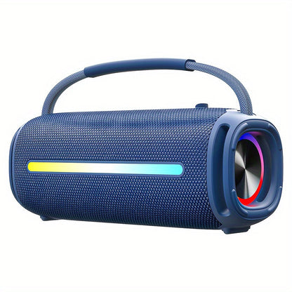 Portable Cylindrical Speaker in Black, Blue or Green with Carry Handle, Dual Light Bars and End-Ring Lighting