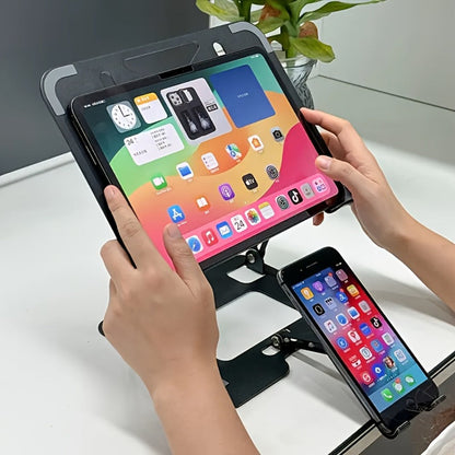 2-in-1 Laptop Stand with Phone Holder, Ergonomic Adjustable Computer Stand with Heat Dissipation, Foldable Desk Riser for 10-16 Inch