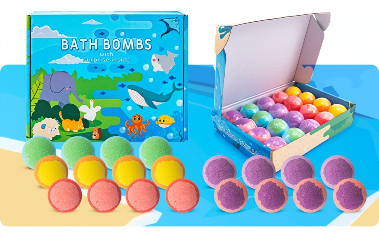 Ocean Bath Bombs Gift Set 20pcs Sea Themed Fizzy Bath Salt Balls Fun Treasure Shapes Colorful, for Bath Time, Home Spa and Personal Care