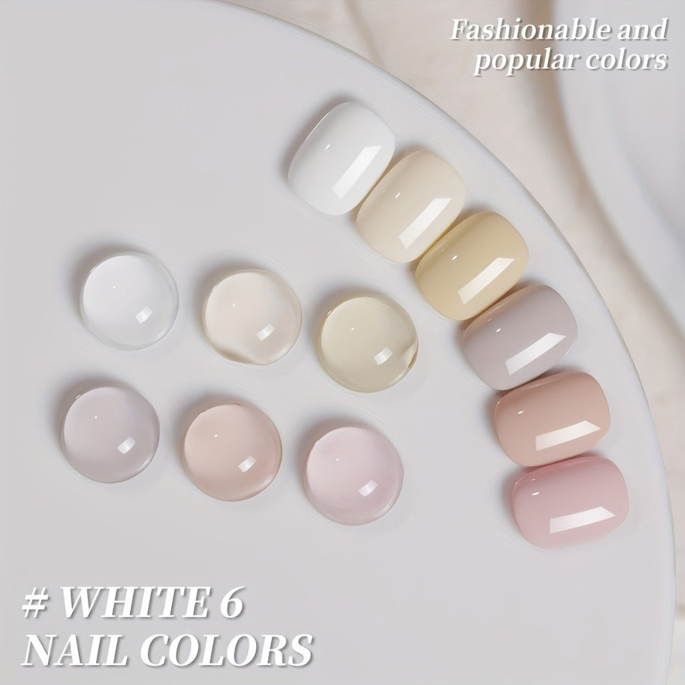 Gel Nail Polish 6-Color Gentle White Set with Milk-Tea, Cherry-Blossom Pink and Soft Shades for UV/LED Soak-Off Cure