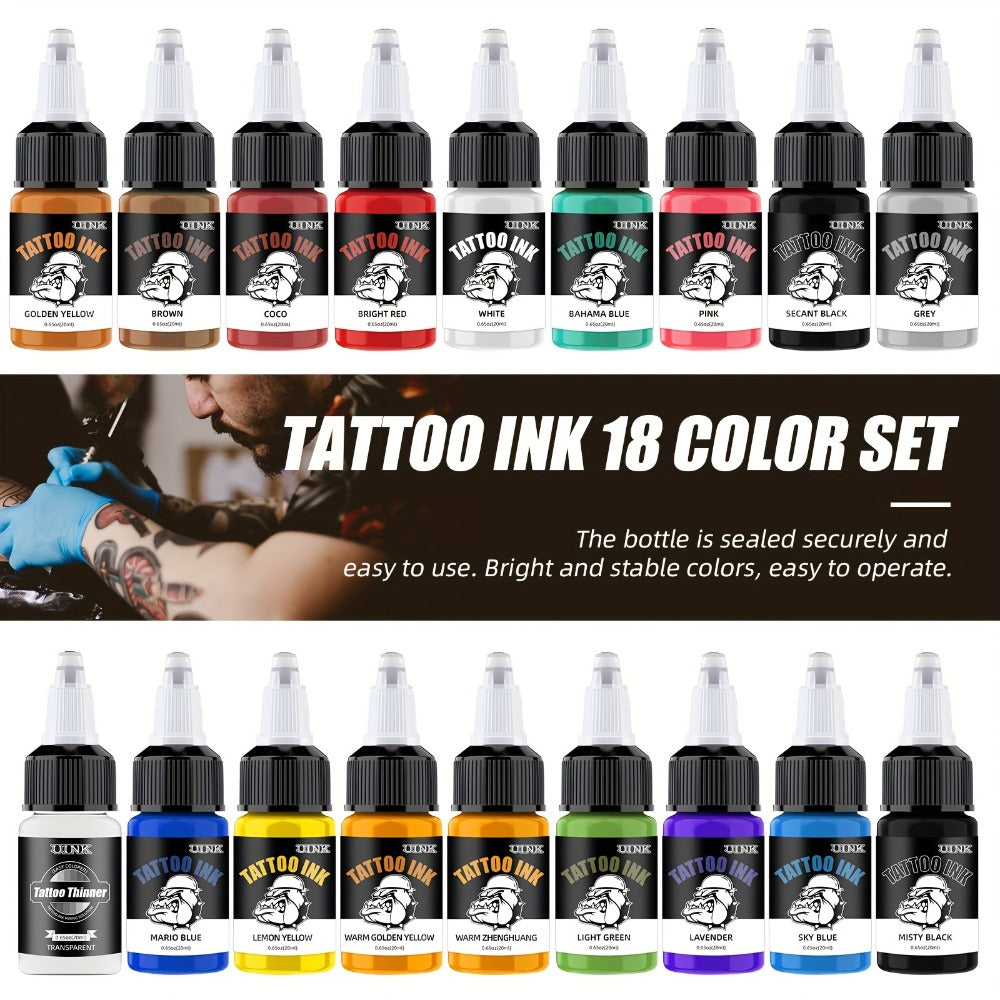 Tattoo Ink Set Professional 7 & 18 Colors 20ml Large Bottle Tattoo Cartridge Ink Kit for Temporary Body Art, Festivals and Costumes