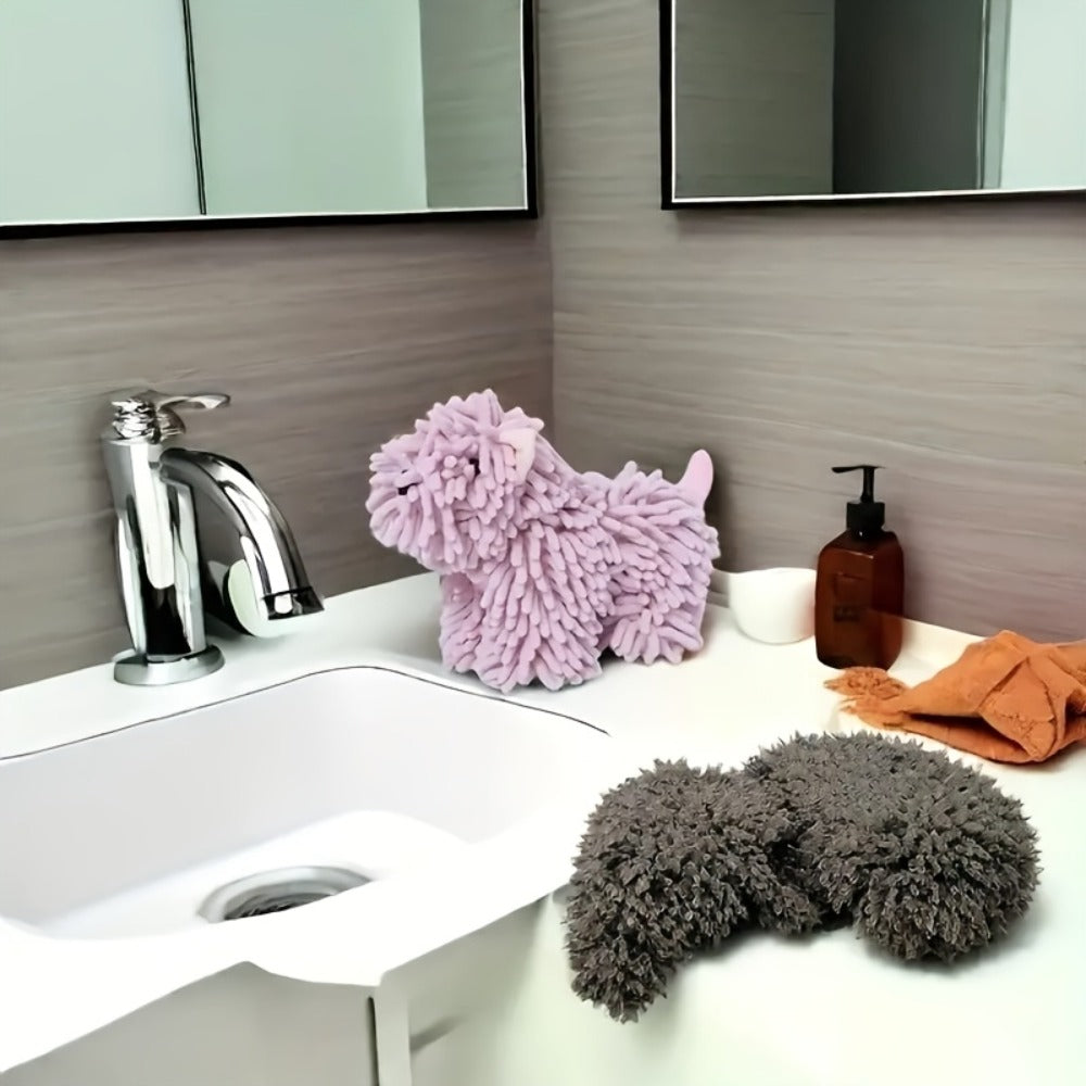 Cute Puppy Hand Towel Wall-Hanging Kitchen Bathroom Towel – Soft Absorbent Cartoon Dog Decorative Cloth 150g/㎡