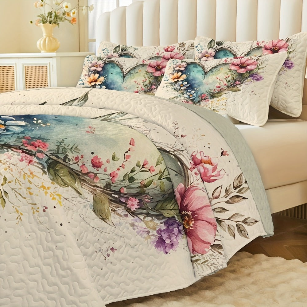 Boho Quilt Comforter Set Twin Full Queen King – Floral Bedding Lightweight Soft Microfiber Reversible Bedspread for Women Girls 2/3 Pcs